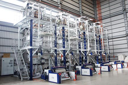 High capacity blown film line installed for T-shirt bag producer in New York.